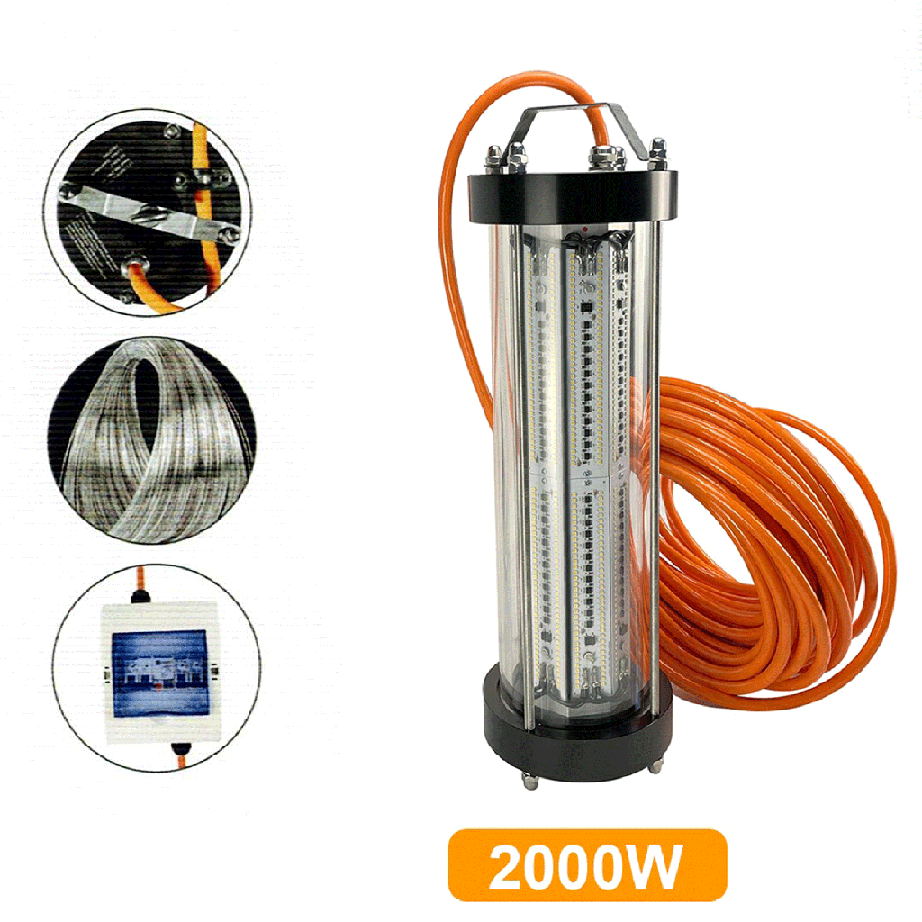 LED UNDERWATER FISHING LIGHT 2000W 220V 520-531NM UK PLUG LFL-20GA22-01 80M