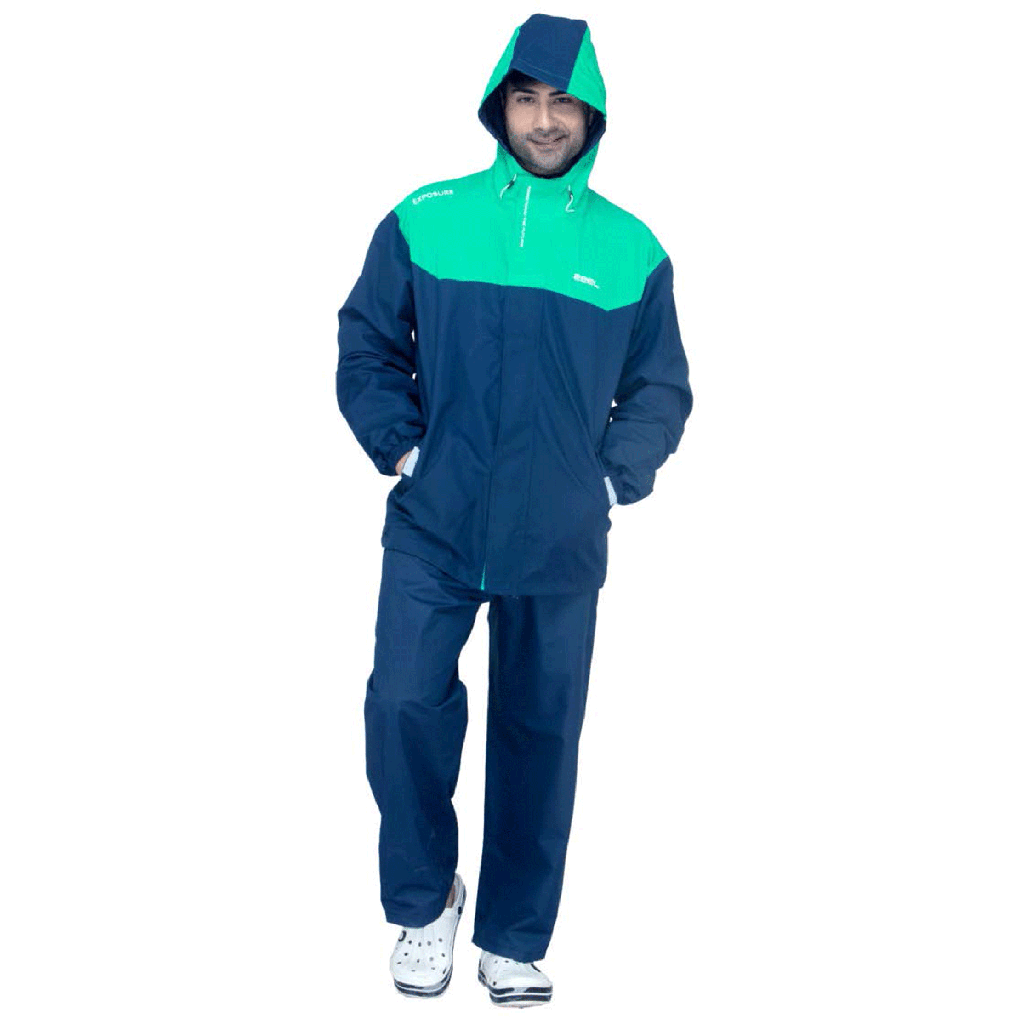 RAIN COAT JS992 N.BLUE + VIVID GREEN