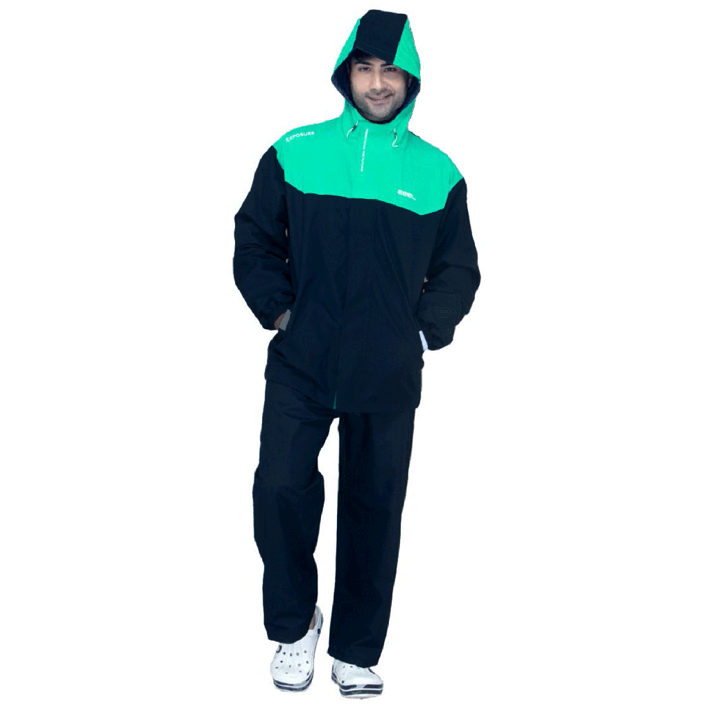 RAIN COAT JS992 BLACK + VIVID GREEN