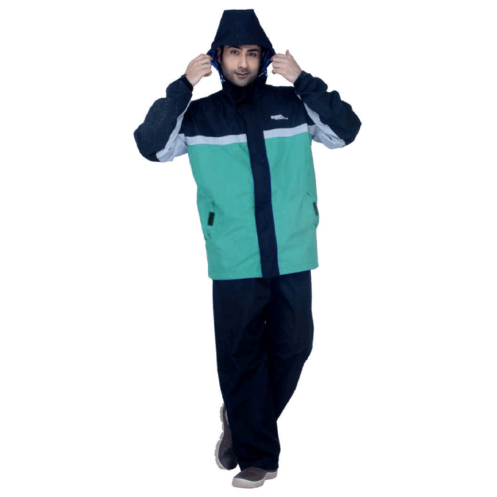 RAIN COAT JS993 TURQUOISE & BLACK